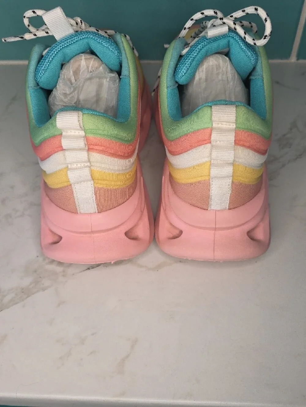 Cape Robbin Kids Pastel Rainbow Platform Sneakers - Pink/Blue/Green